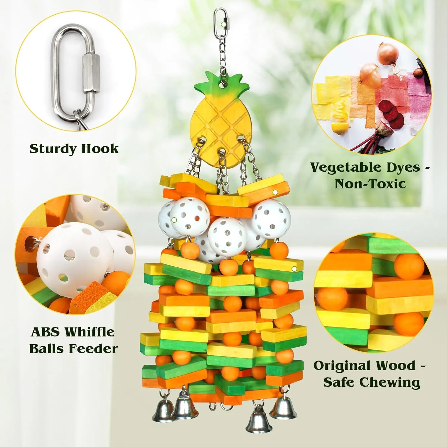 18 inches Interactive Bird Toys for Large Parrots, Cockatoos, Cockatiels, and Parakeets Natural Wooden Bird Chewing Toys