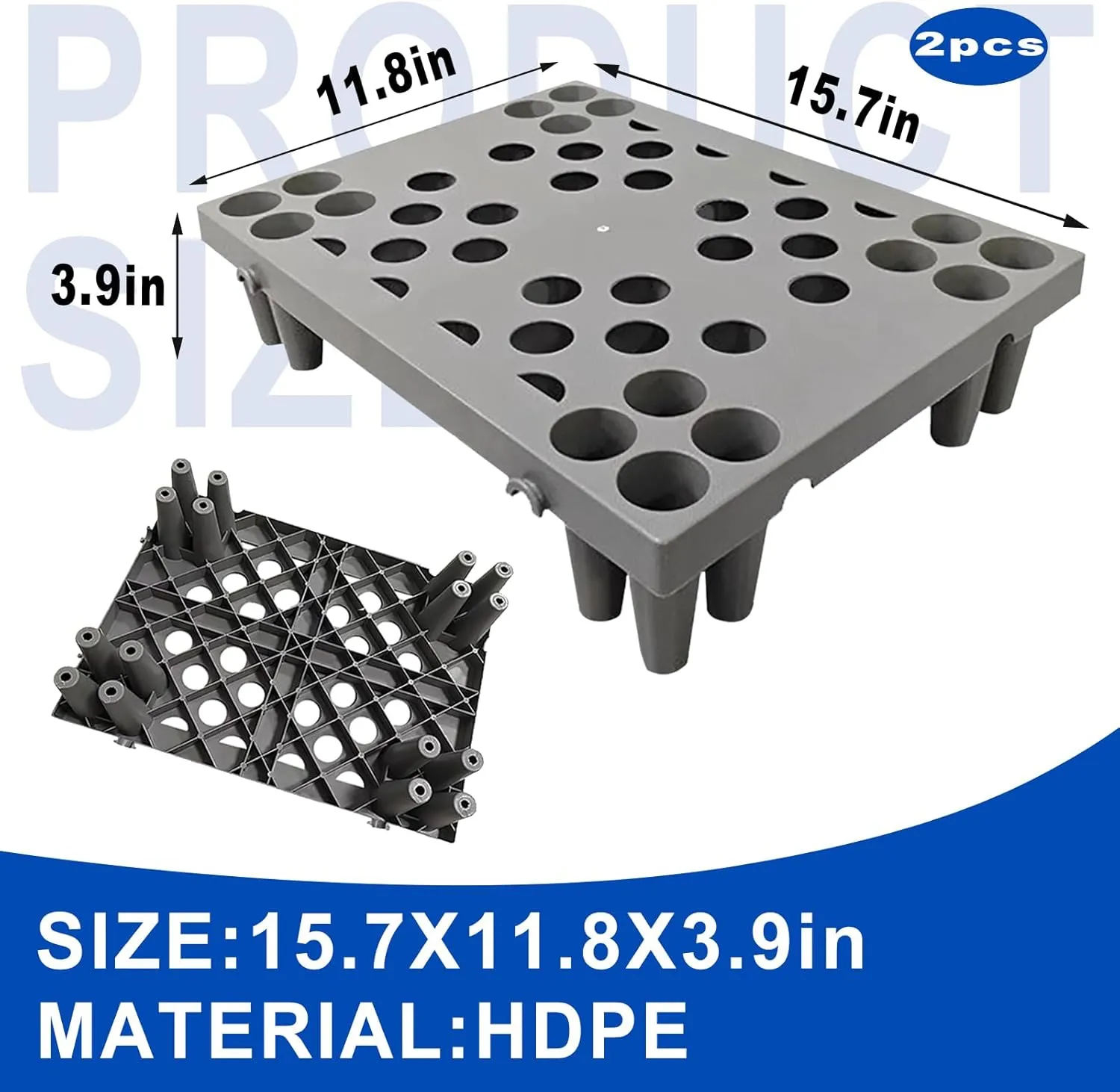 2 Pcs Plastic Pallets, Lightweight Waterproof Plastic Floor Pallet for Basement Storage, Nestable Storage Pad with Extensive Uses for Garage Kitchen Supermarket Warehouse (15.7x11.8x3.9in)