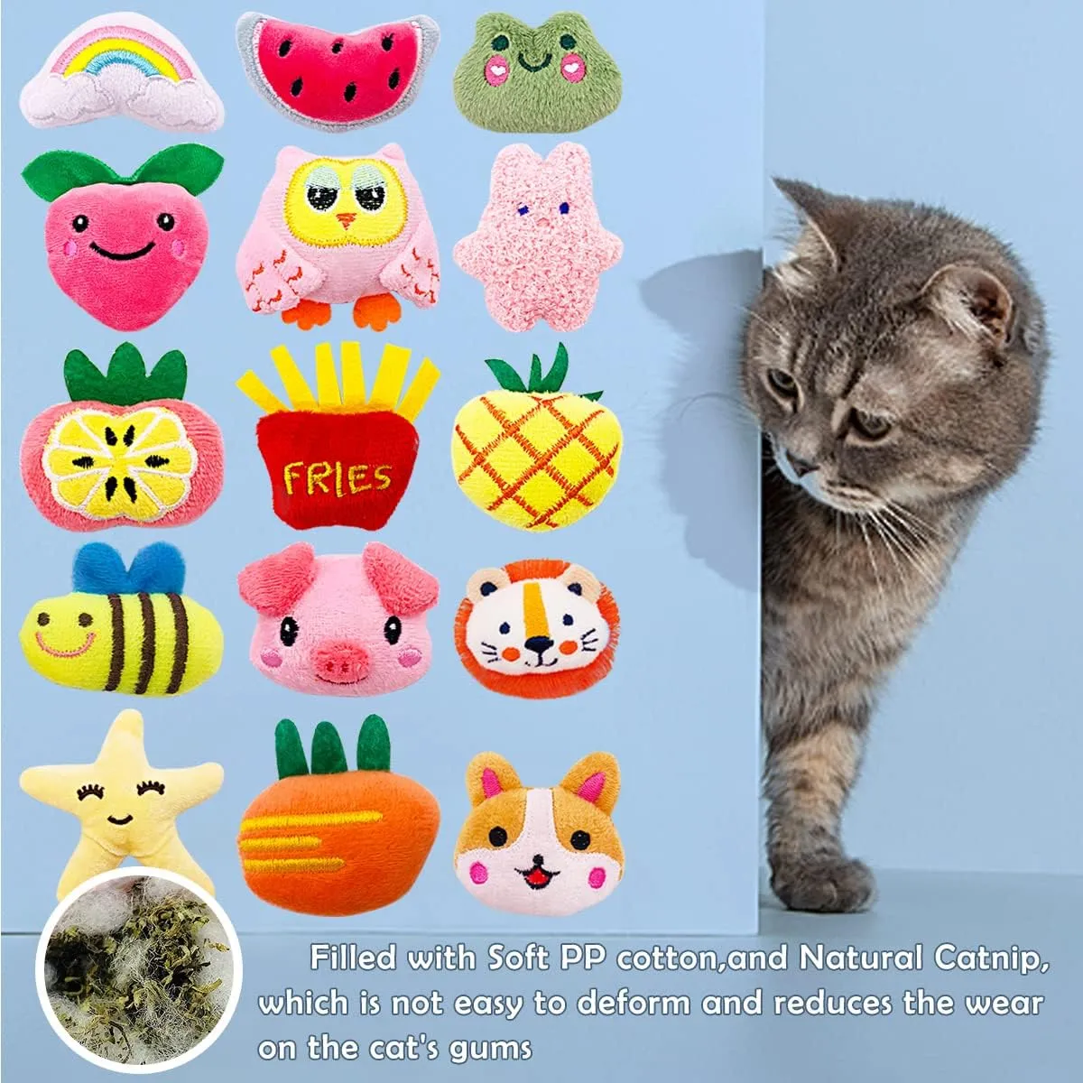 20Pcs Catnip Toys Interactive Cat Toy for Indoor Cats Soft PP Cotton Inside Kitten Entertaining Toys Cute Kitty Plush Pillow Training Chewing Toys Cats Birthday Gift