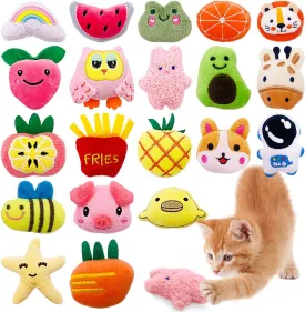 20Pcs Catnip Toys Interactive Cat Toy for Indoor Cats Soft PP Cotton Inside Kitten Entertaining Toys Cute Kitty Plush Pillow Training Chewing Toys Cats Birthday Gift