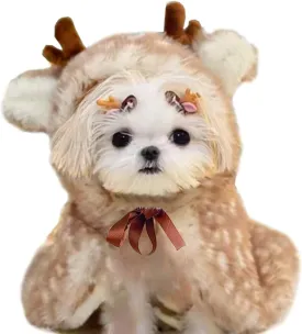 ANIAC Christmas Puppy Reindeer Costume Xmas Dog Elk Cloak with Antlers Cat Santa Cape Christmas Dog Outfit for Small Medium Dog (Large, Brown)
