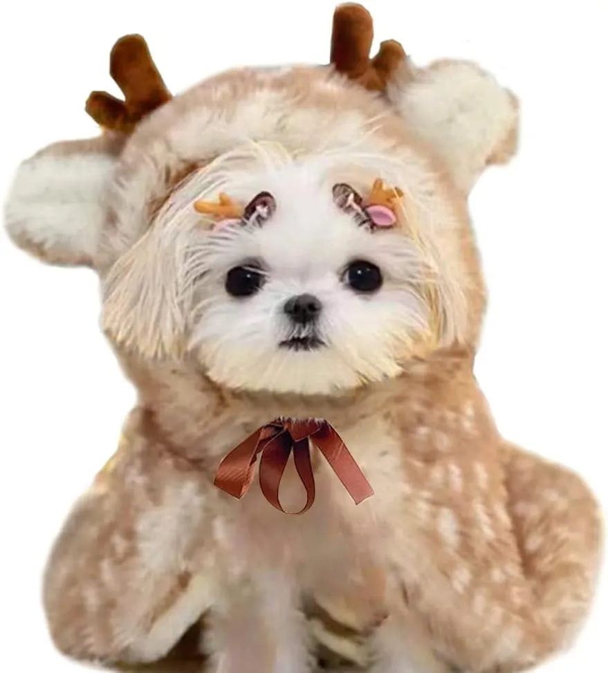 ANIAC Christmas Puppy Reindeer Costume Xmas Dog Elk Cloak with Antlers Cat Santa Cape Christmas Dog Outfit for Small Medium Dog (Large, Brown)