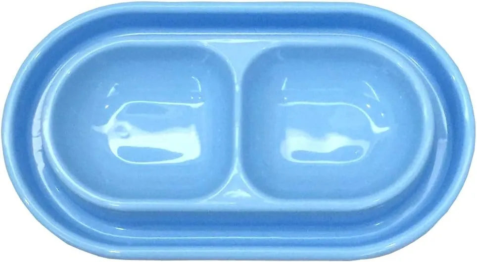 Ant Proof Cat Dish Pet Feeder 32 Oz Food Water Bowl for Small Medium Size Dogs Cats (Blue,M)