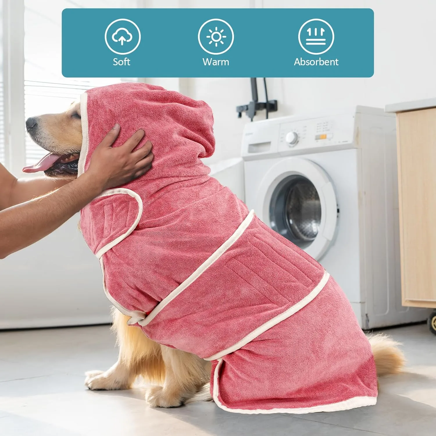 Avont Dog Bathrobe - Super Absorbent Pet Drying Towel Bath Robes After Bath Shower Swim Wet Walk for Puppies -Pink(M)