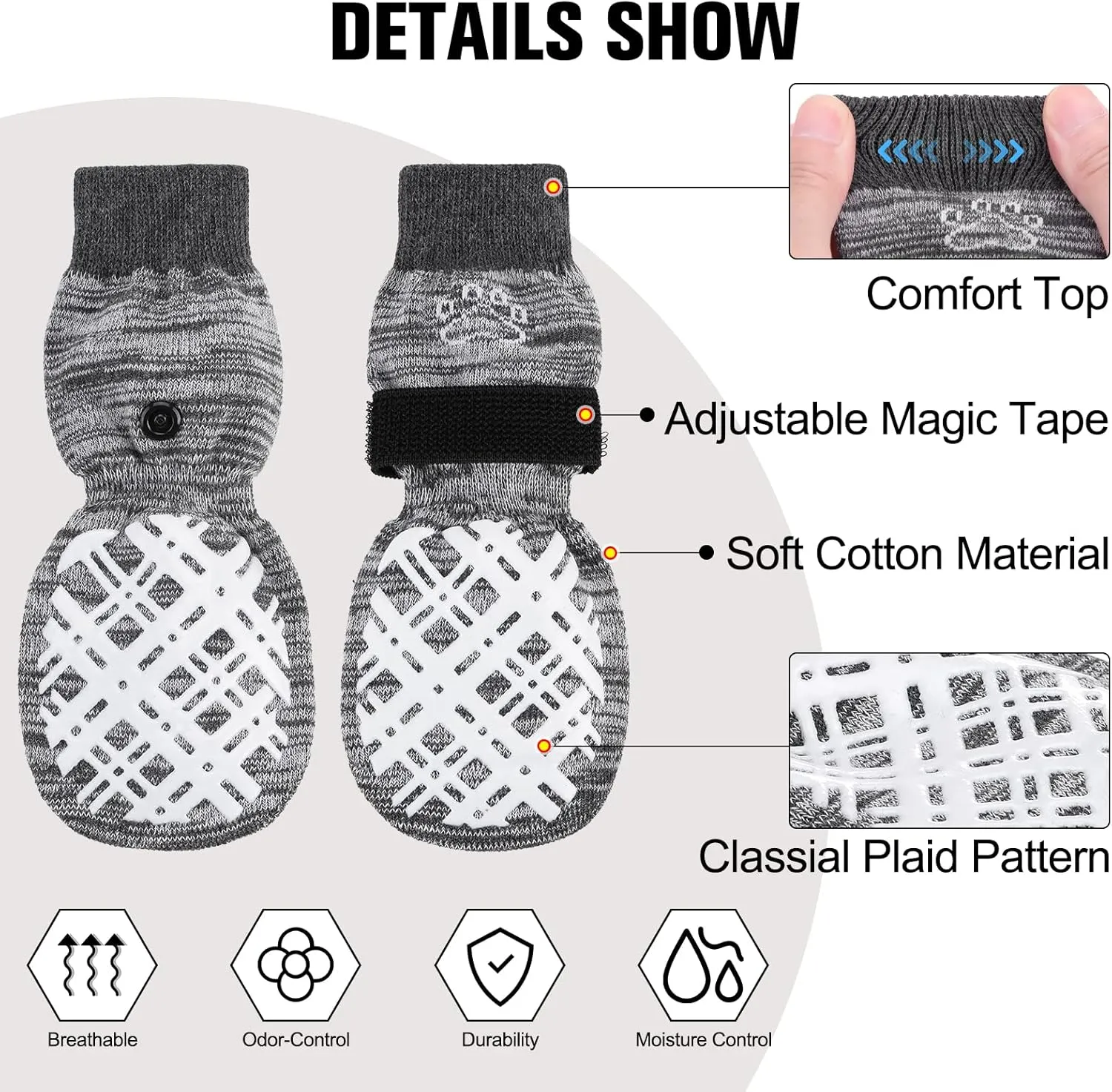 BEAUTYZOO Dog Socks to Prevent Licking for Hardwood Floors - Socks for Small Medium Large Dogs - Hot/Cold Pavement Traction Control Non Skid Anti Slip Socks for Puppy Old Senior Dog, Paw Protector