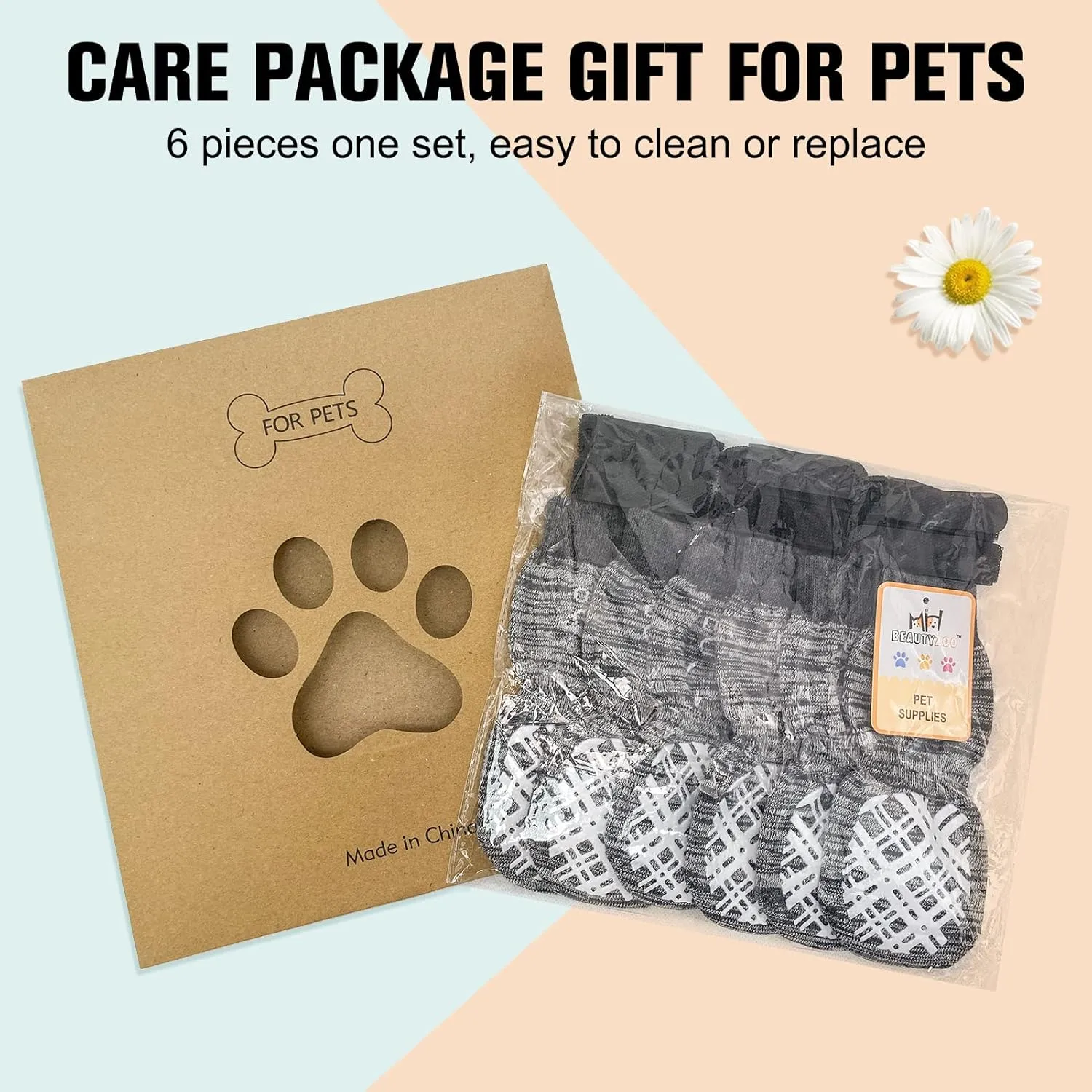 BEAUTYZOO Dog Socks to Prevent Licking for Hardwood Floors - Socks for Small Medium Large Dogs - Hot/Cold Pavement Traction Control Non Skid Anti Slip Socks for Puppy Old Senior Dog, Paw Protector