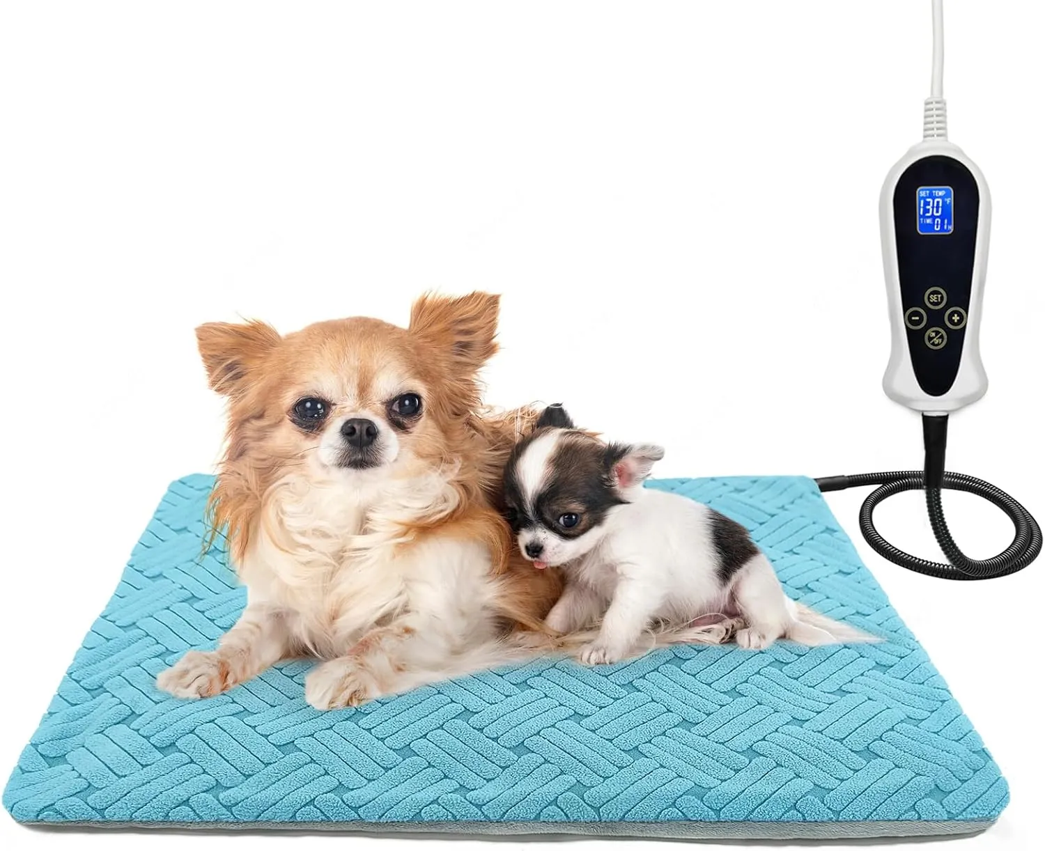 Cat Heating Pad, 18x18 in Pet Heating Pad for Dogs and Cats, Heated Cat Bed with Chew Resistant Cord, Temperature and Timer Adjustable Controller, Soft Plush Cloth Cover