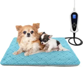 Cat Heating Pad, 18x18 in Pet Heating Pad for Dogs and Cats, Heated Cat Bed with Chew Resistant Cord, Temperature and Timer Adjustable Controller, Soft Plush Cloth Cover
