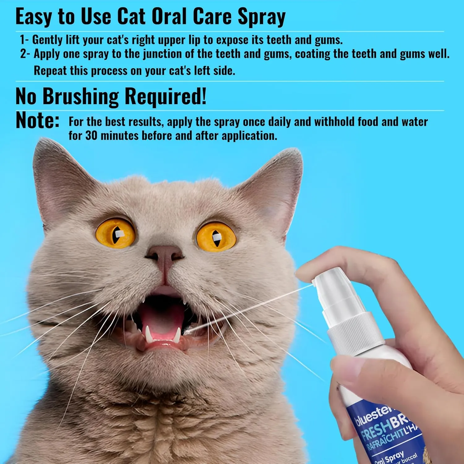 Cat Oral Spray Breath Freshener: Pet Dental Teeth and Mouth Cleaning Spray That Treats All Cats Bad Breath Smell When Breathing. Tooth Tartar, Plaque Cleaner Remedy. Small Mint Flavor Remover for Pets
