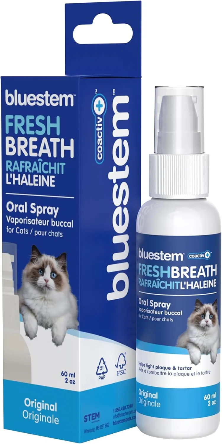 Cat Oral Spray Breath Freshener: Pet Dental Teeth and Mouth Cleaning Spray That Treats All Cats Bad Breath Smell When Breathing. Tooth Tartar, Plaque Cleaner Remedy. Small Mint Flavor Remover for Pets