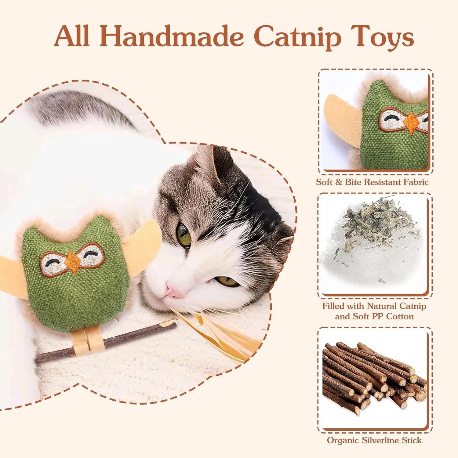 Catnip and Silvervine Cat Toys for Indoor Interactive Kicker Toys for Bored Adult Cats Enrichment Toys 2 Pcs