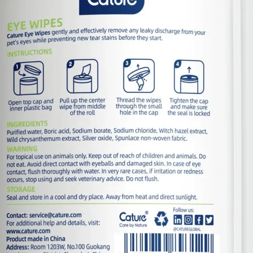 Cature Gentle & Safe Pet Eye Wipes for Dog & Cat 100 Piece