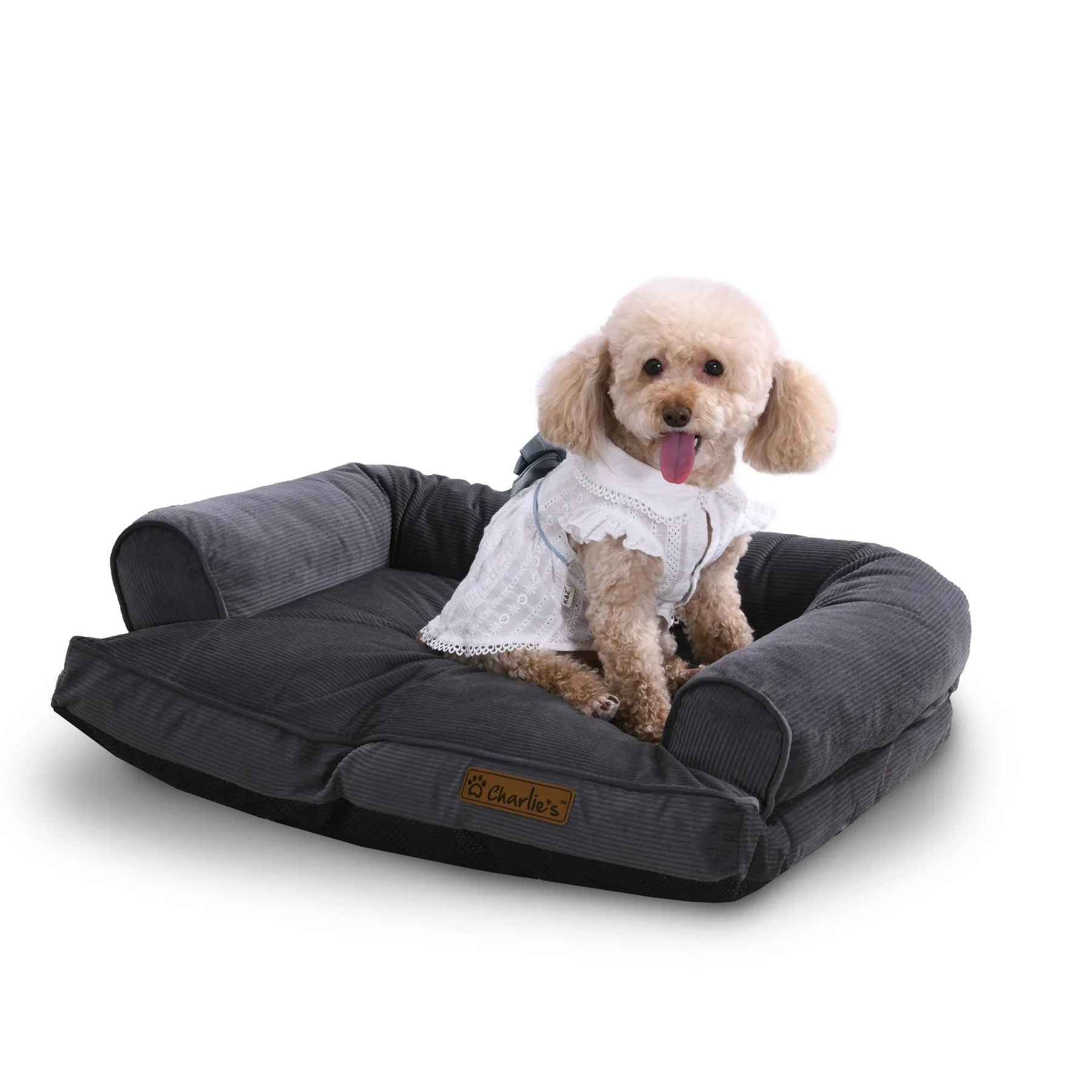 Charlie's Corduroy Dog Sofa Bed Charcoal Small