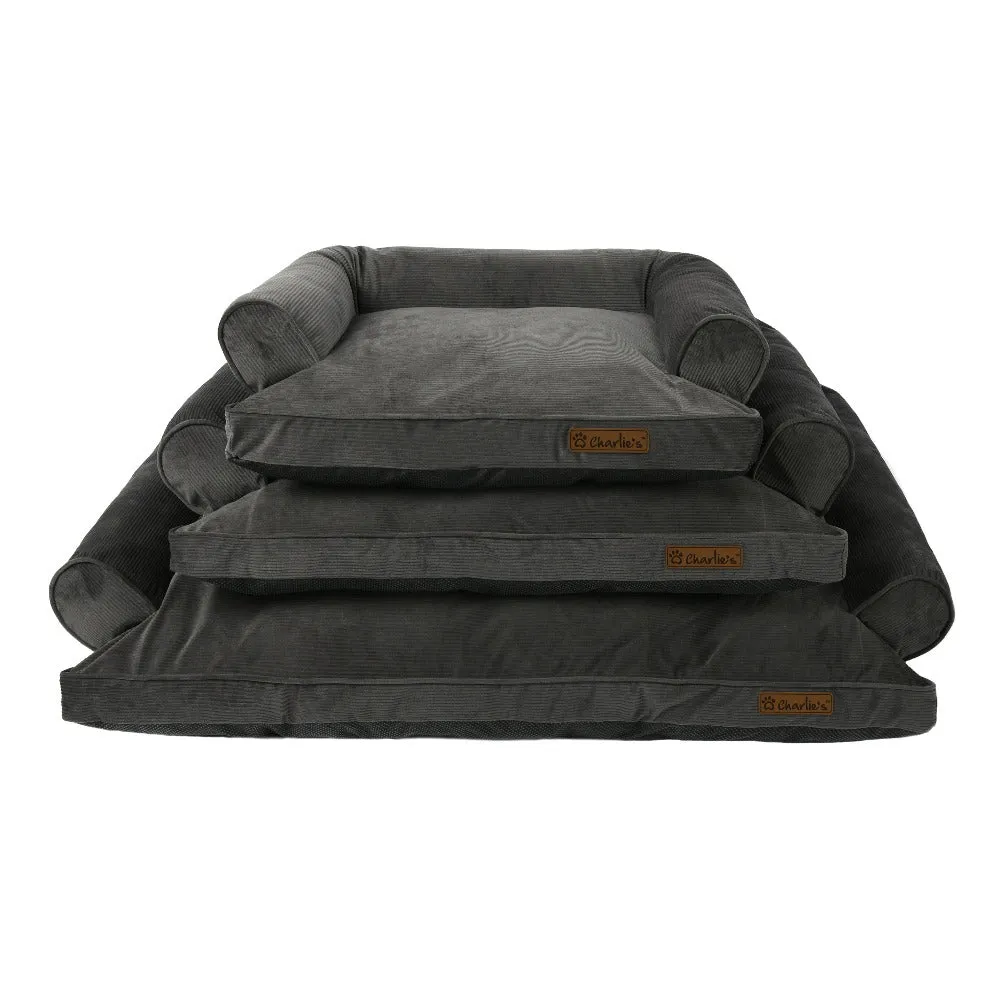 Charlie's Corduroy Dog Sofa Bed Charcoal Small