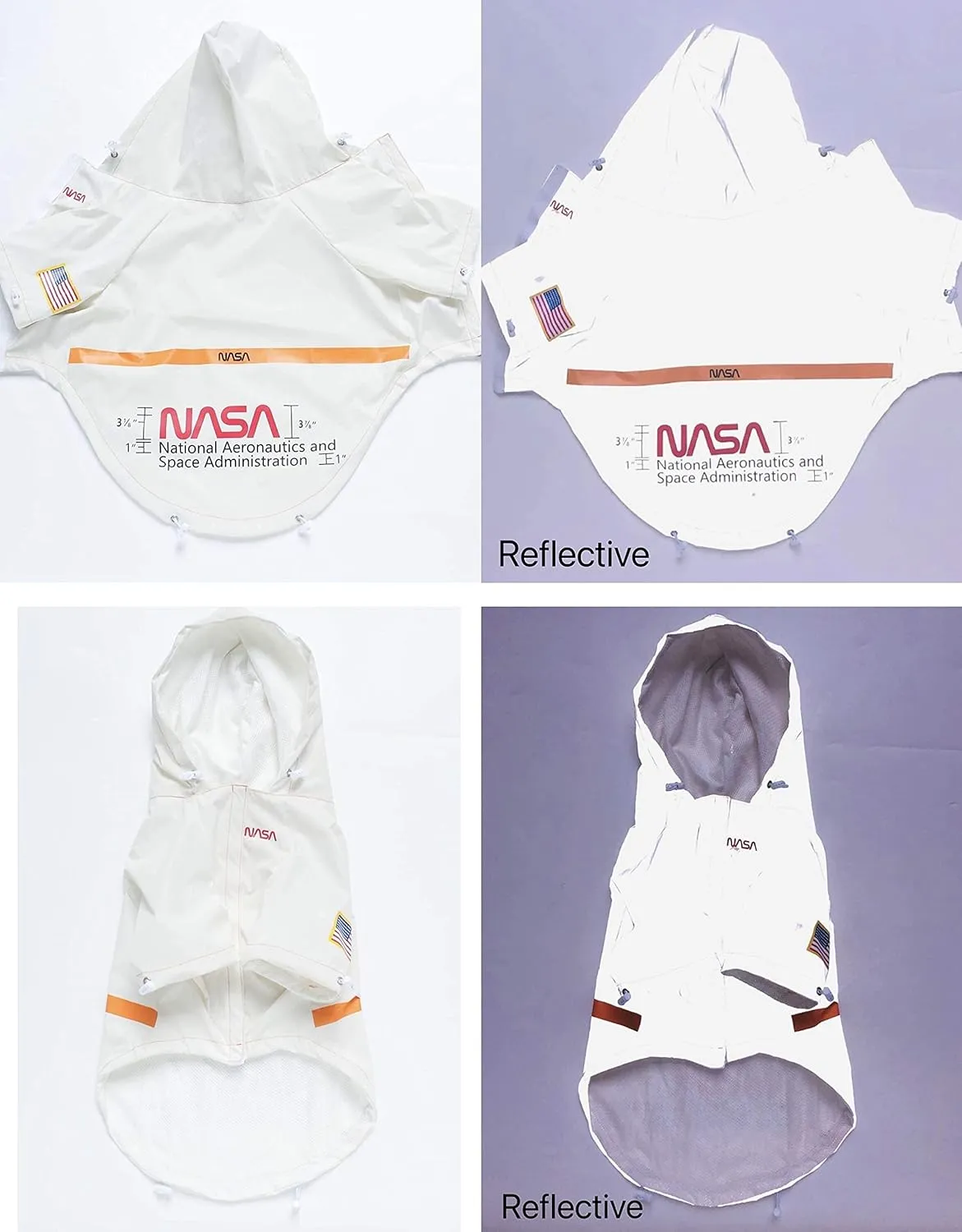 ChoChoCho NASA Raincoats, Reflective Rain Jacket Water Proof, Dog Costume, Cat & Puppy Stylish Streetwear Outfit (White, 2XL)