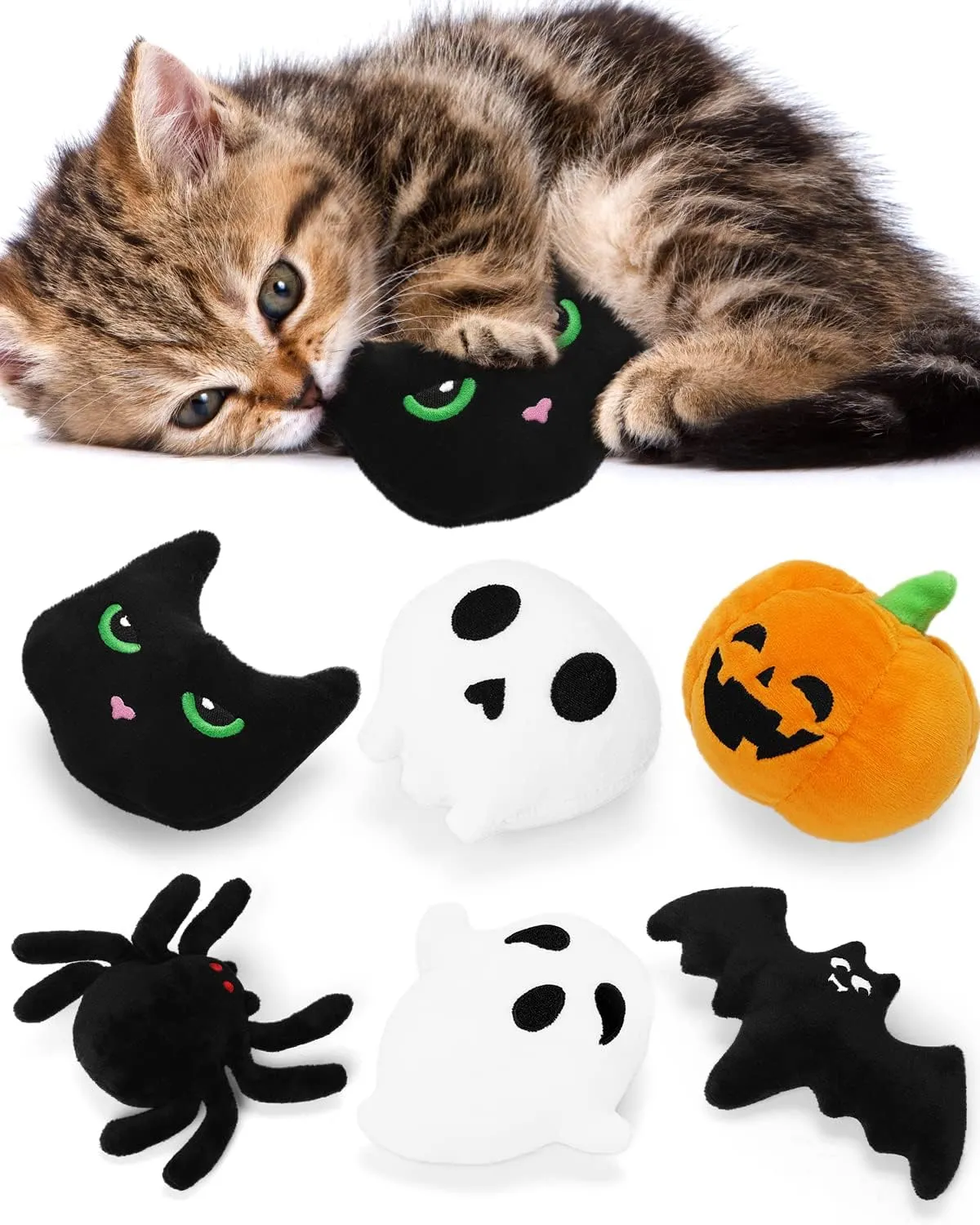 CiyvoLyeen 6PCS Halloween Catnip Toys Plush Cat Chew Bite Toys Teething Interactive Catnip Filled Kitten Toy for Halloween Cat Lover Gift