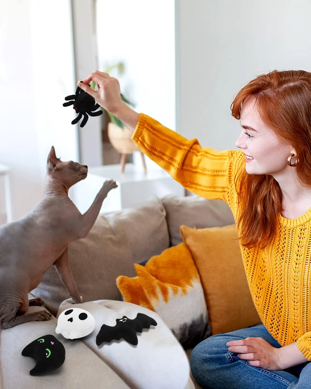 CiyvoLyeen 6PCS Halloween Catnip Toys Plush Cat Chew Bite Toys Teething Interactive Catnip Filled Kitten Toy for Halloween Cat Lover Gift