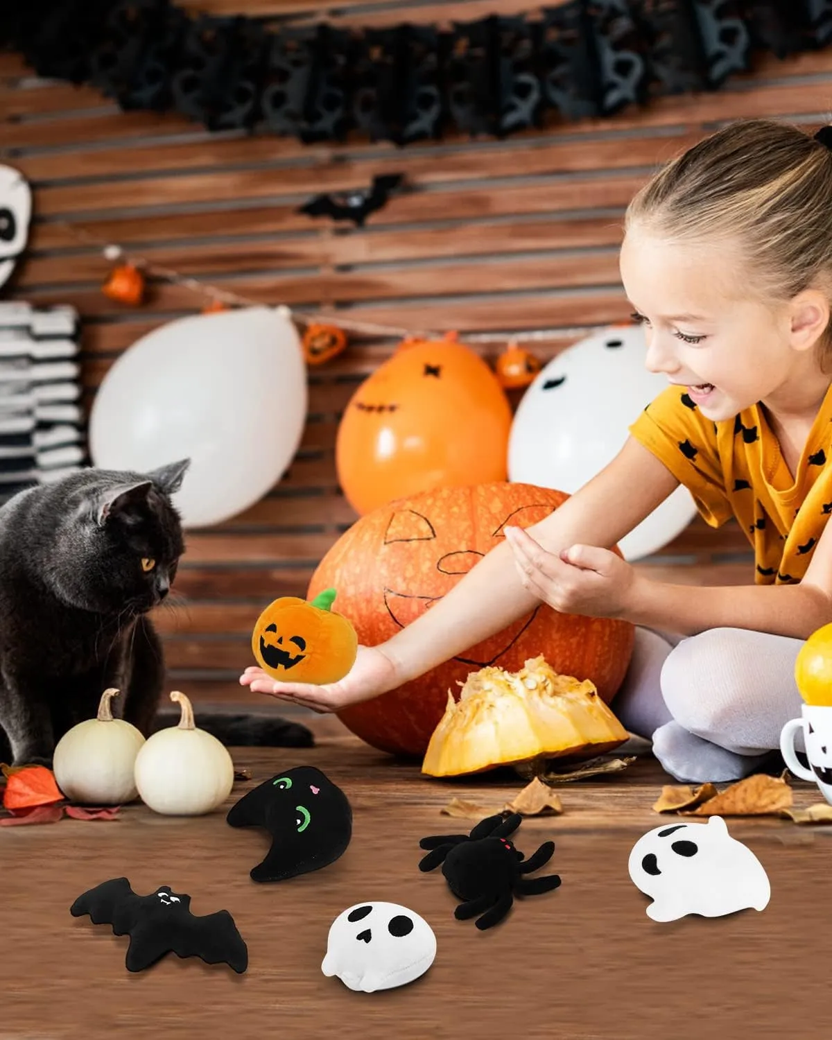 CiyvoLyeen 6PCS Halloween Catnip Toys Plush Cat Chew Bite Toys Teething Interactive Catnip Filled Kitten Toy for Halloween Cat Lover Gift