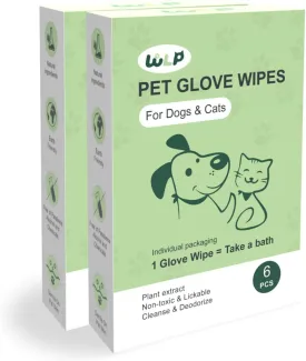 Cleaning and Deodorizing Glove Wipes for Dogs & Cats, Suitable for Sensitive Areas, Safe for Licking, Pet Grooming Bath Wipes. Puppy Essentials. Independent Packaging, Easy to Carry (12 PCS)