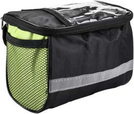 Collapsible Bike Basket, Large Capacity Bike Handlebar Bag, Multi-Purpose Detachable Bicycle Front Basket, Front Storage Bag With Reflective Strip for Shopping Commuter Pet Camping Outdoor green