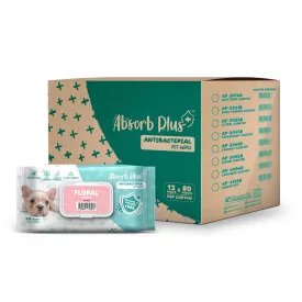 [CTN] Absorb Plus Antibacterial Pet Wipes - Floral (80pcs x 12) | Alcohol & Paraben Free