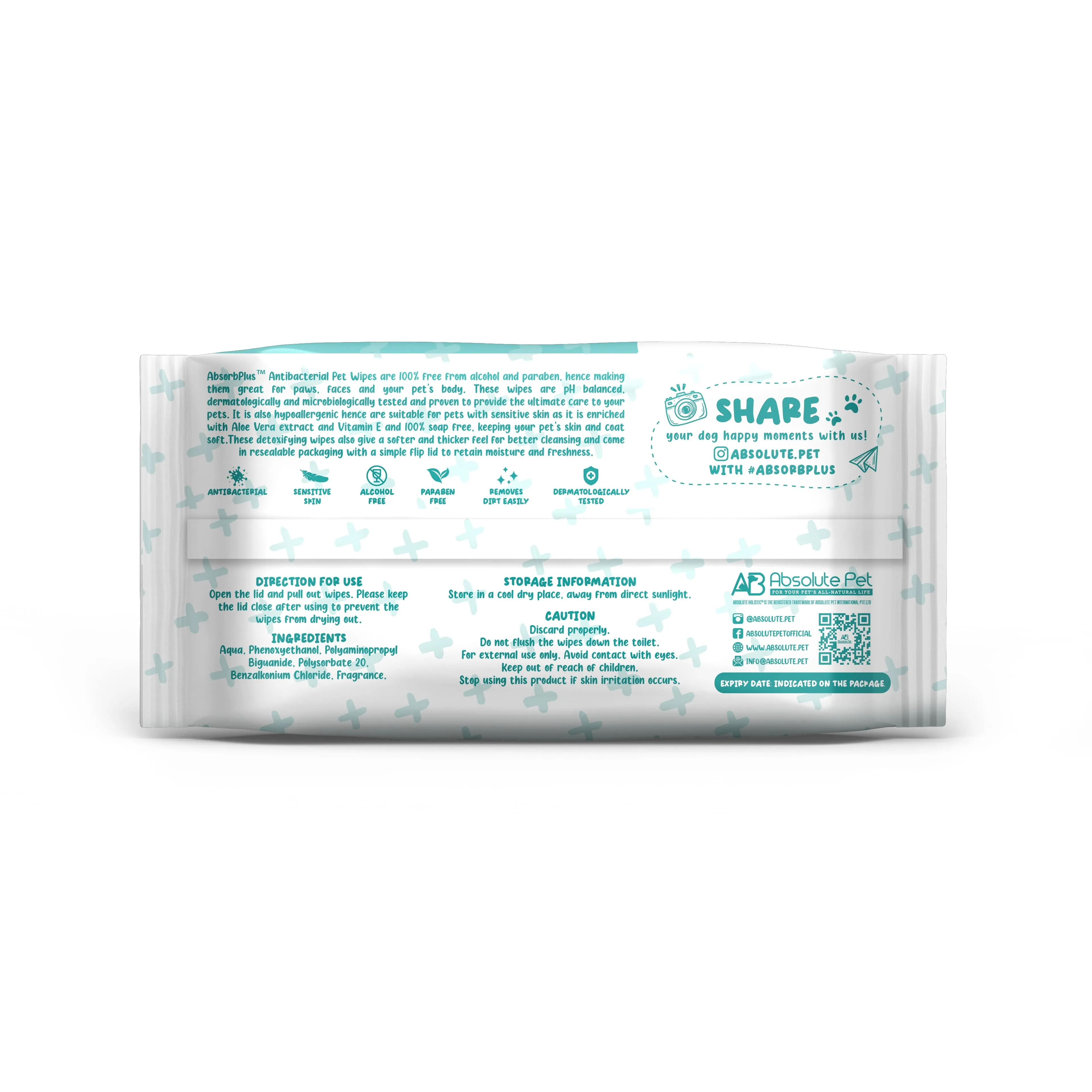 [CTN] Absorb Plus Antibacterial Pet Wipes - Peppermint (80pcs x 12) | Alcohol & Paraben Free