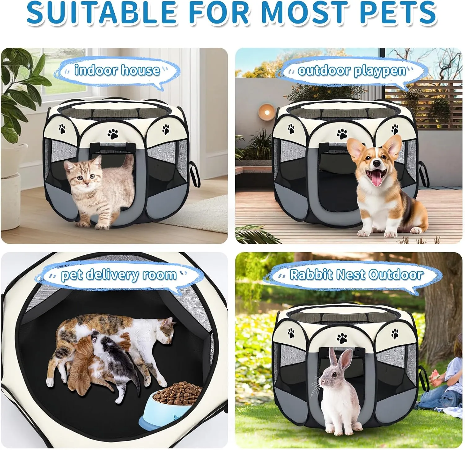 Dog Play Pen Portable Cat House Easy Assemble Pet Indoor/Outdoor Security Cage Red L