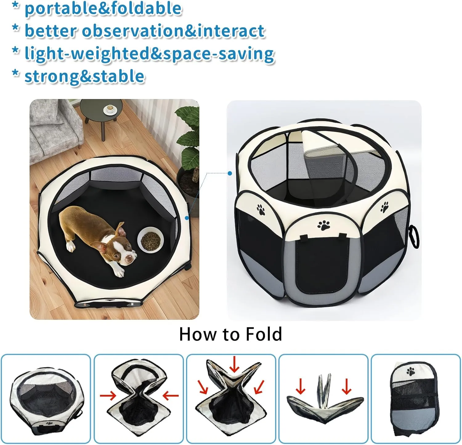 Dog Play Pen Portable Cat House Easy Assemble Pet Indoor/Outdoor Security Cage Red L