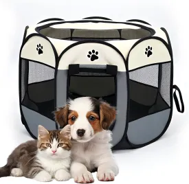Dog Play Pen Portable Cat House Easy Assemble Pet Indoor/Outdoor Security Cage Red L