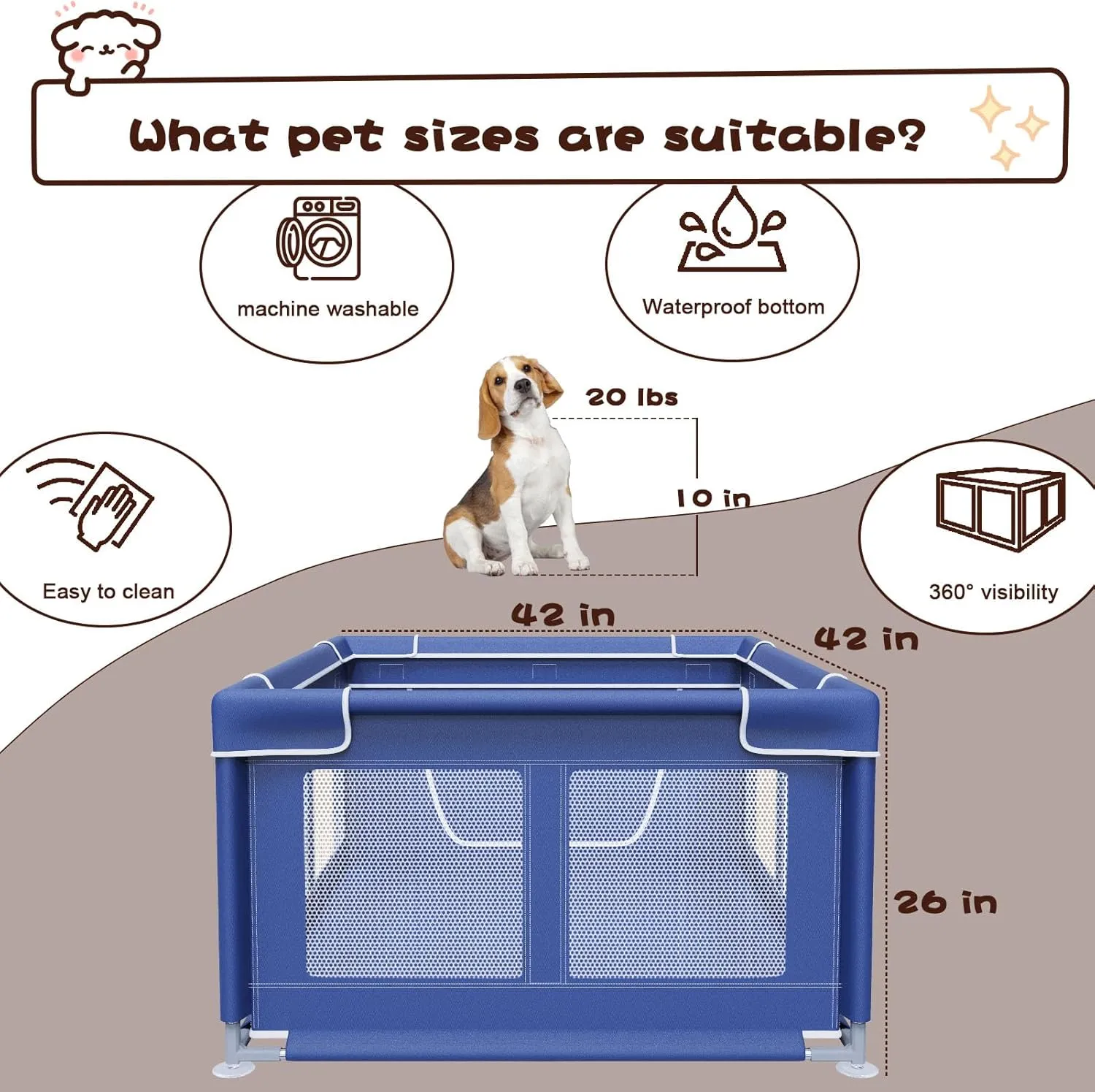Dog Playpen 42  42 Inch, Puppy PlayPen with Gate for Puppies, Small and Medium Dogs, Pet PlayPen for Outdoors & Indoors
