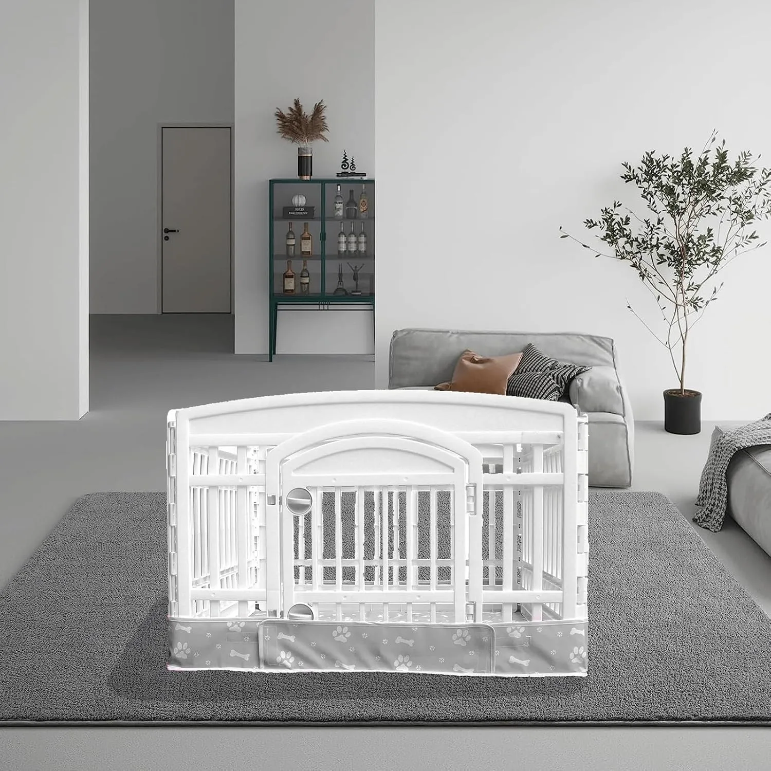 Dog Playpen Bottom Pad Fits for 36 Inch 4 Panels Exercise Pet Playpen, Dog Crate Pad Puppy Playpen Pad, Hoop and Loop Design (Note: Playpen Not Included). -Gray