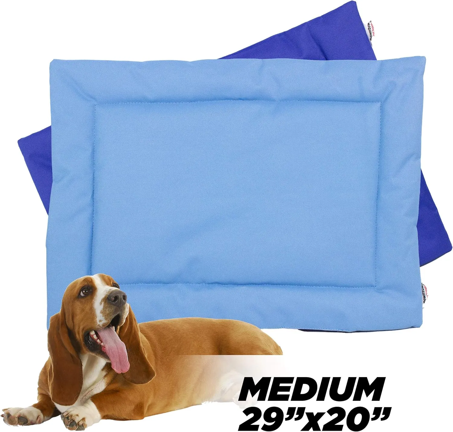 Downtown Pet Supply Dog Crate Pad, 29" x 20" - Waterproof, Ripstop Nylon Dog Crate Mat Chew Proof and Machine Washable - Light and Dark Blue - M