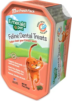 Feline Dental Treats  Tasty and Crunchy Cat Dental Treats Grain Free  Natural Dental Treats to Clean Cat Teeth, Freshen Cat Breath, and Reduce Plaque and Tartar Buildup  Salmon Treats, 11 oz