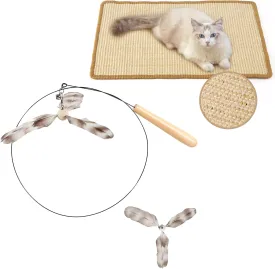 FUKUMARU 23.6 X 15.7 Inch Natural Sisal Cat Scratch Mats, Cat Wand Toy with 2PCS Replacement