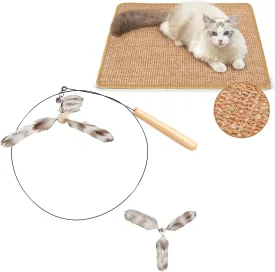 FUKUMARU 23.6 X 15.7 Inch Natural Sisal Cat Scratch Mats, Cat Wand Toy with 2PCS Replacement
