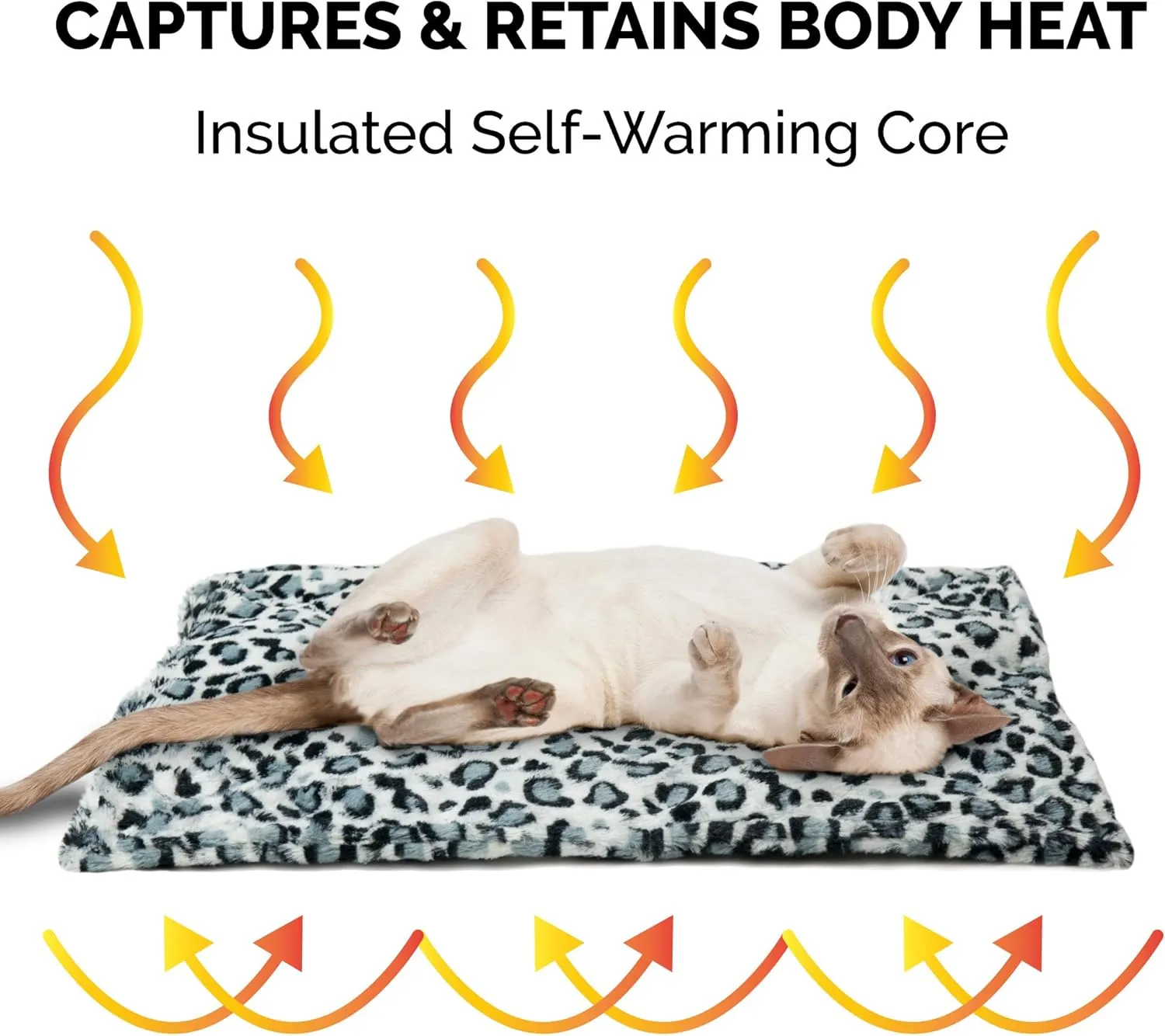 Furhaven ThermaNAP Self-Warming Cat Bed for Indoor Cats & Small Dogs, Washable & Reflects Body Heat - Quilted Faux Fur Reflective Bed Mat - Snow Leopard, Small