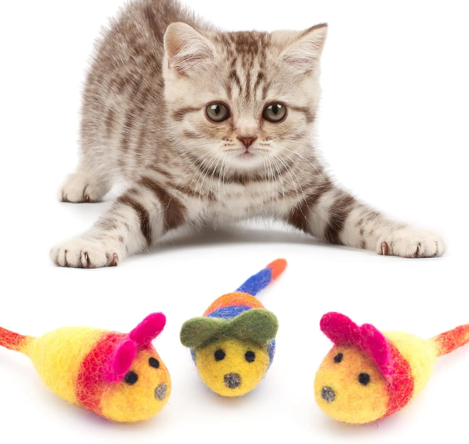 Glaciart One Wool Felt Mouse Cat Toys with Catnip  3 Pack | 100% Handmade, Eco-Friendly, Durable | Natural, Safe for Indoor Cats | Minimalist Design