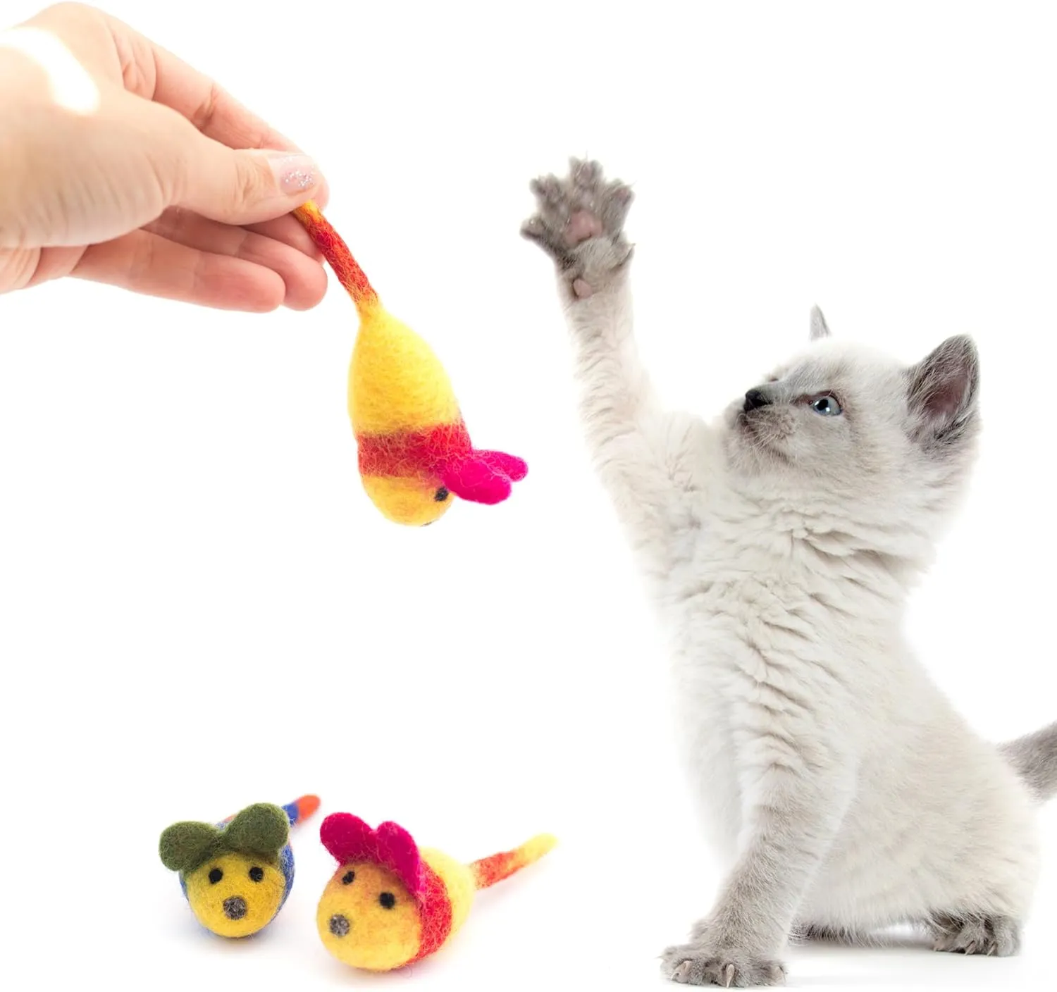 Glaciart One Wool Felt Mouse Cat Toys with Catnip  3 Pack | 100% Handmade, Eco-Friendly, Durable | Natural, Safe for Indoor Cats | Minimalist Design