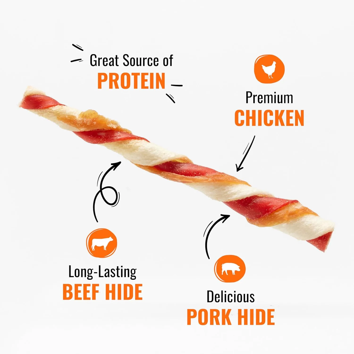 Good'n'Fun Triple Flavor Twists, Dog Chew Sticks, Premium Chicken and Beef Hide Treats for Dogs, 70 Count