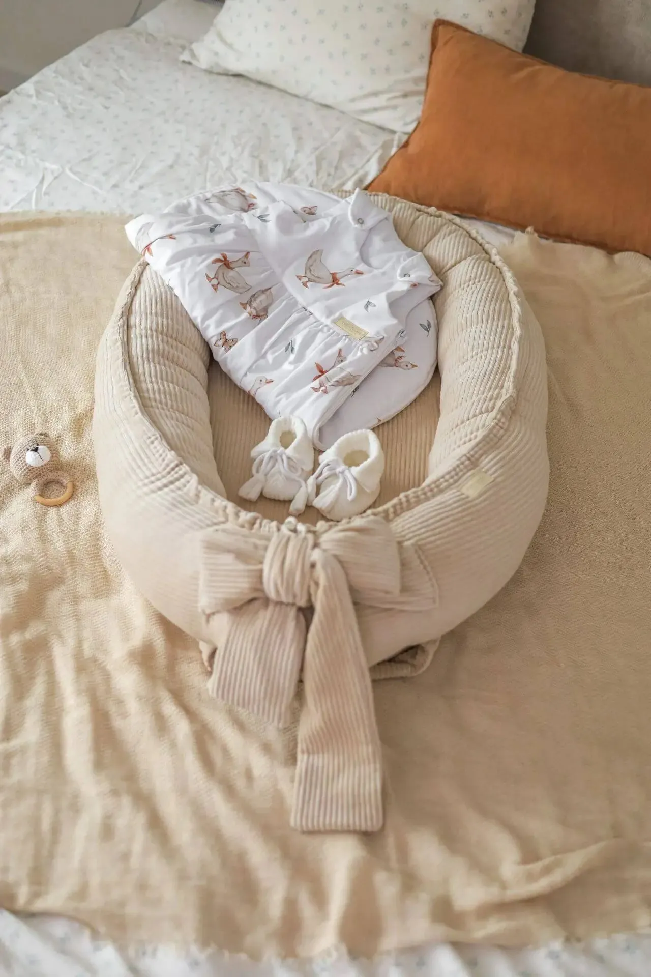 Handmade Soft Corduroy Velour Baby Nest - Beige
