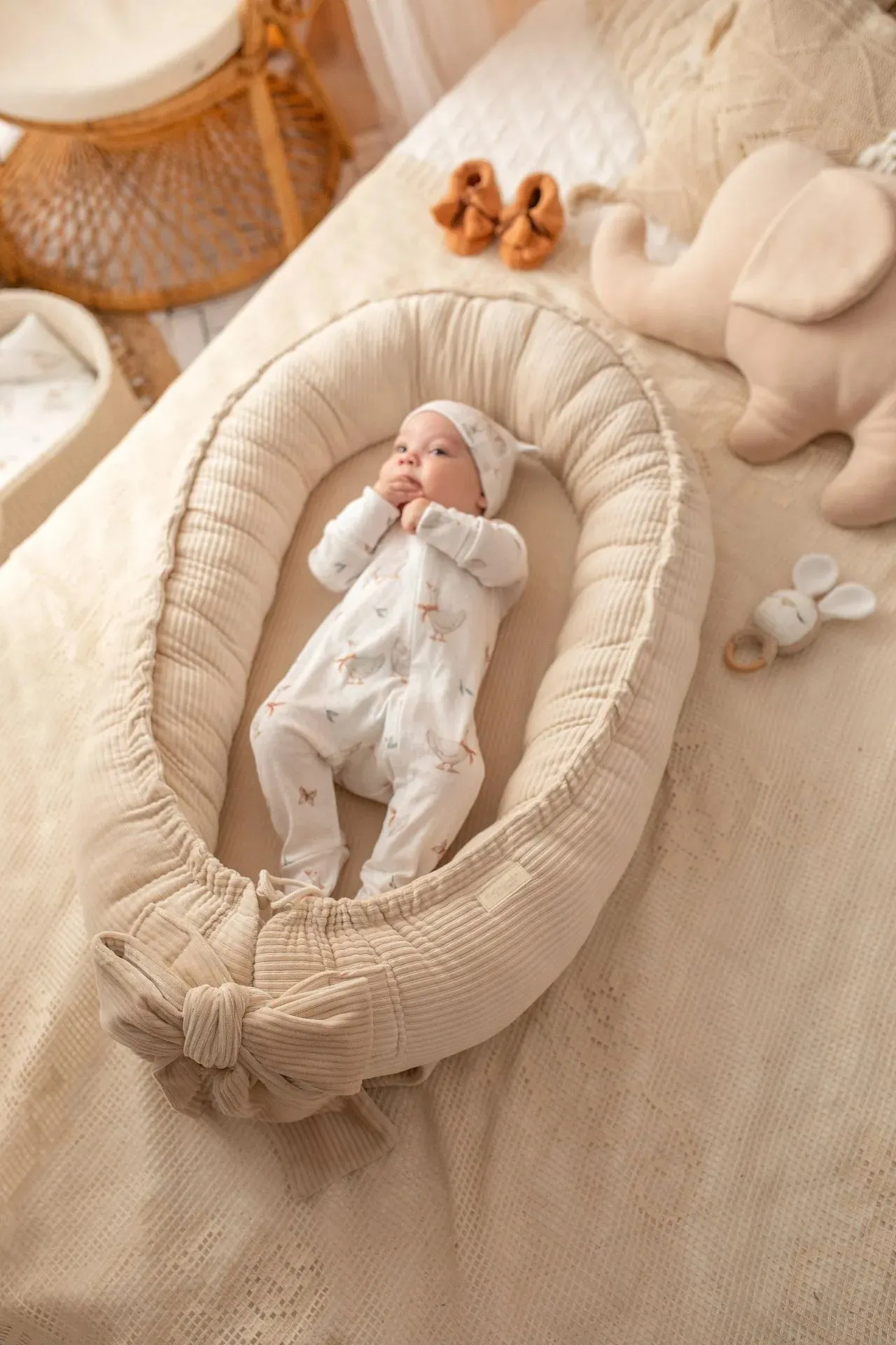 Handmade Soft Corduroy Velour Baby Nest - Beige