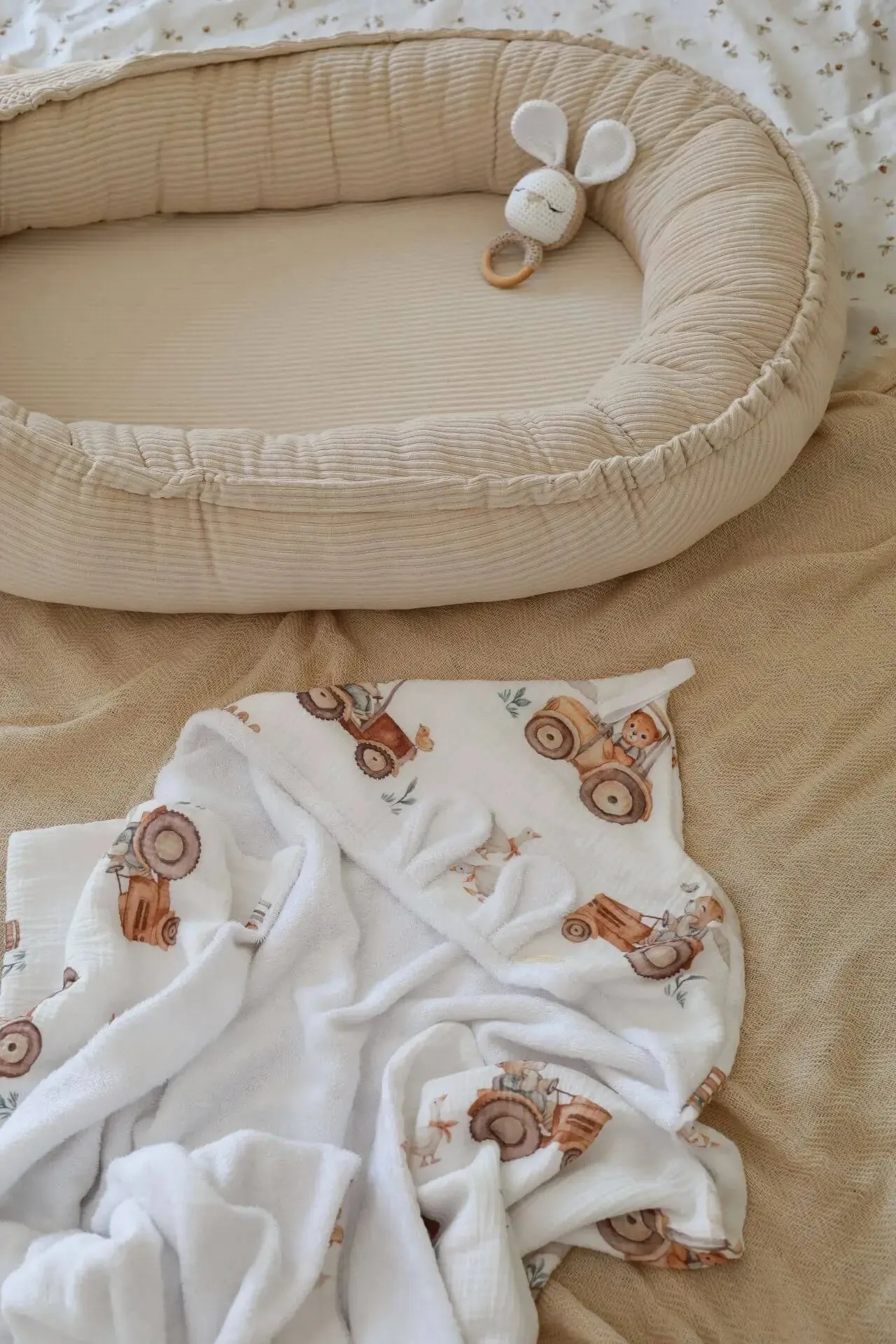 Handmade Soft Corduroy Velour Baby Nest - Beige