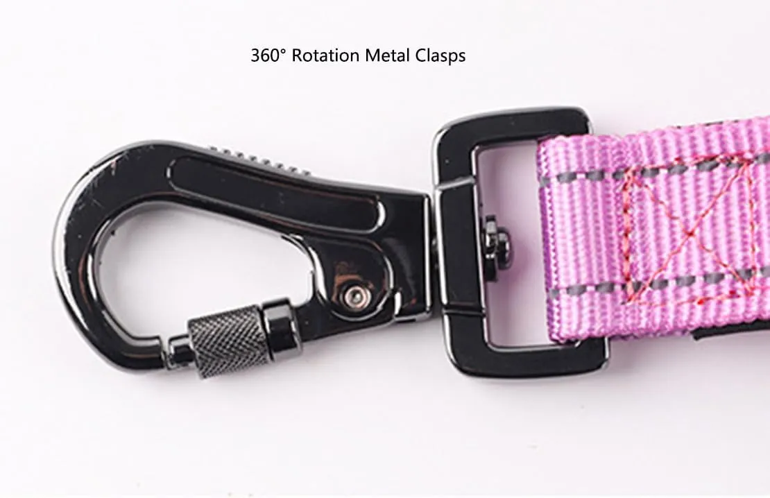 Hands Free Dog Leash with Reflective Stitching Heavy Duty Bungee with Car Seatbelt Adjustable Waist Leashes for Walking Running Hiking (Rose)