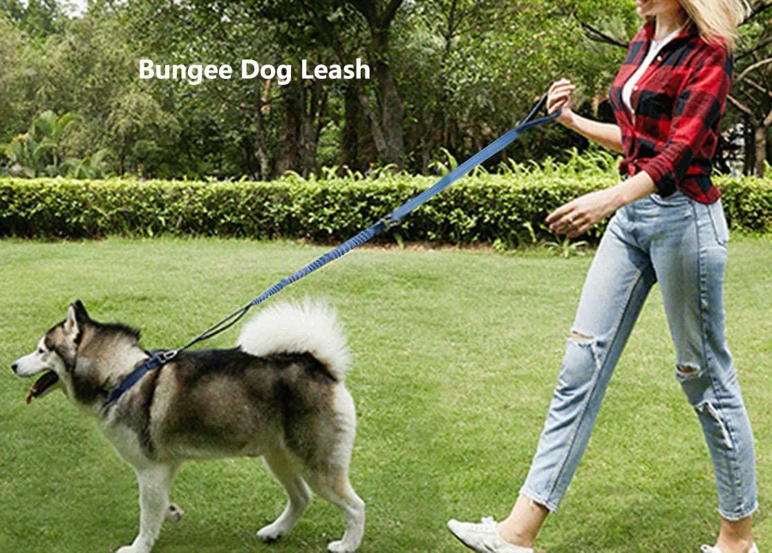 Hands Free Dog Leash with Reflective Stitching Heavy Duty Bungee with Car Seatbelt Adjustable Waist Leashes for Walking Running Hiking (Rose)
