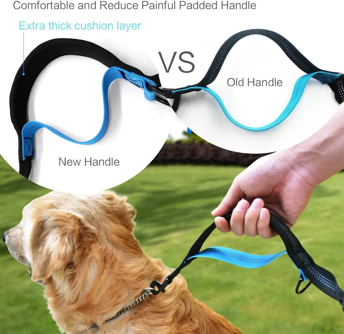 Hands Free Dog Running Leash with Adjustable Waist Belt, Dual Handle Elastic Bungees Retractable Rope for Medium and Large Dogs, Reflective Stitches for Walking Hiking Biking (Large, 25-120lb)
