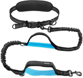 Hands Free Dog Running Leash with Adjustable Waist Belt, Dual Handle Elastic Bungees Retractable Rope for Medium and Large Dogs, Reflective Stitches for Walking Hiking Biking (Large, 25-120lb)