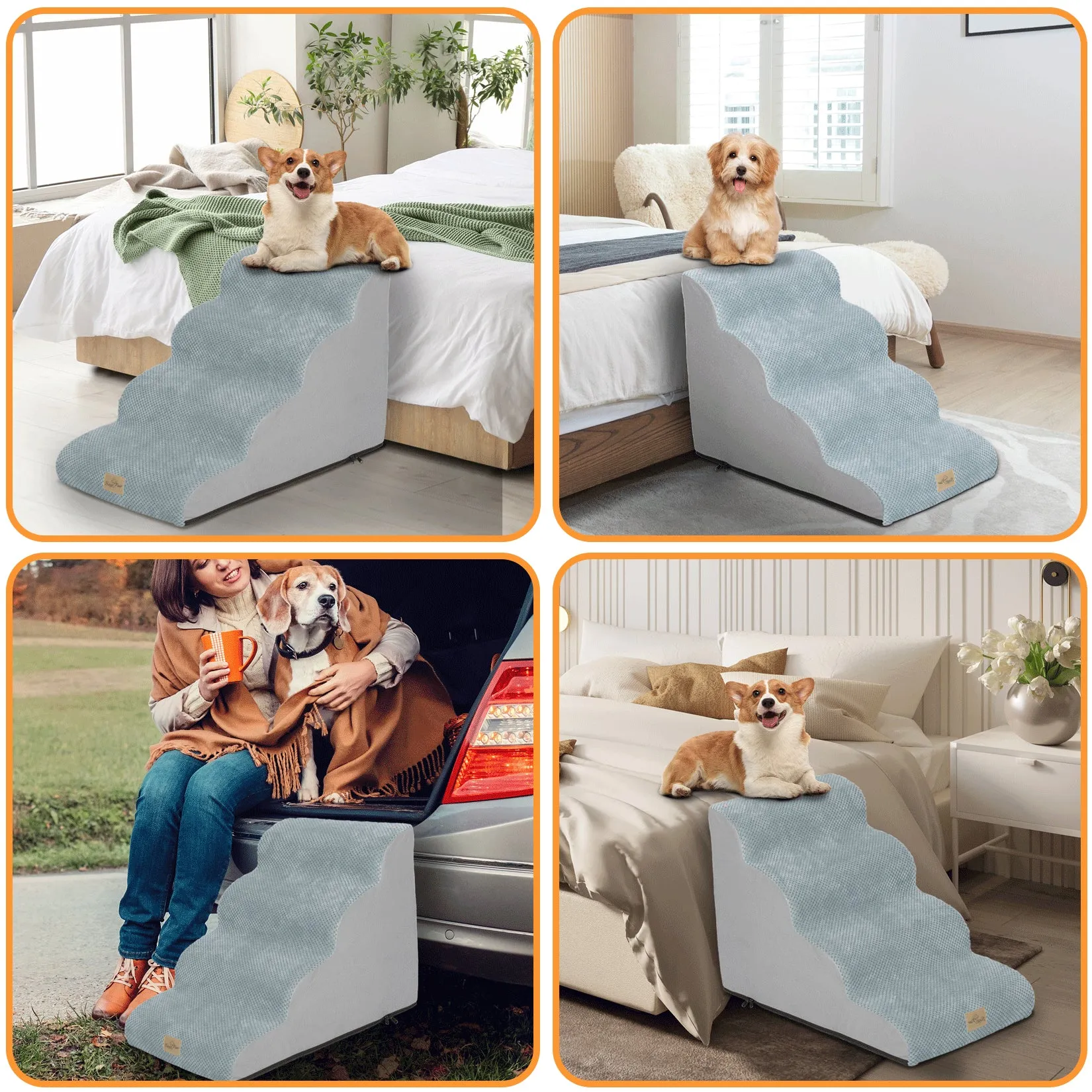 High Density Foam Dog Stairs For High Bed Sofa, 3/4/5 Steps Stairs Washable Cover