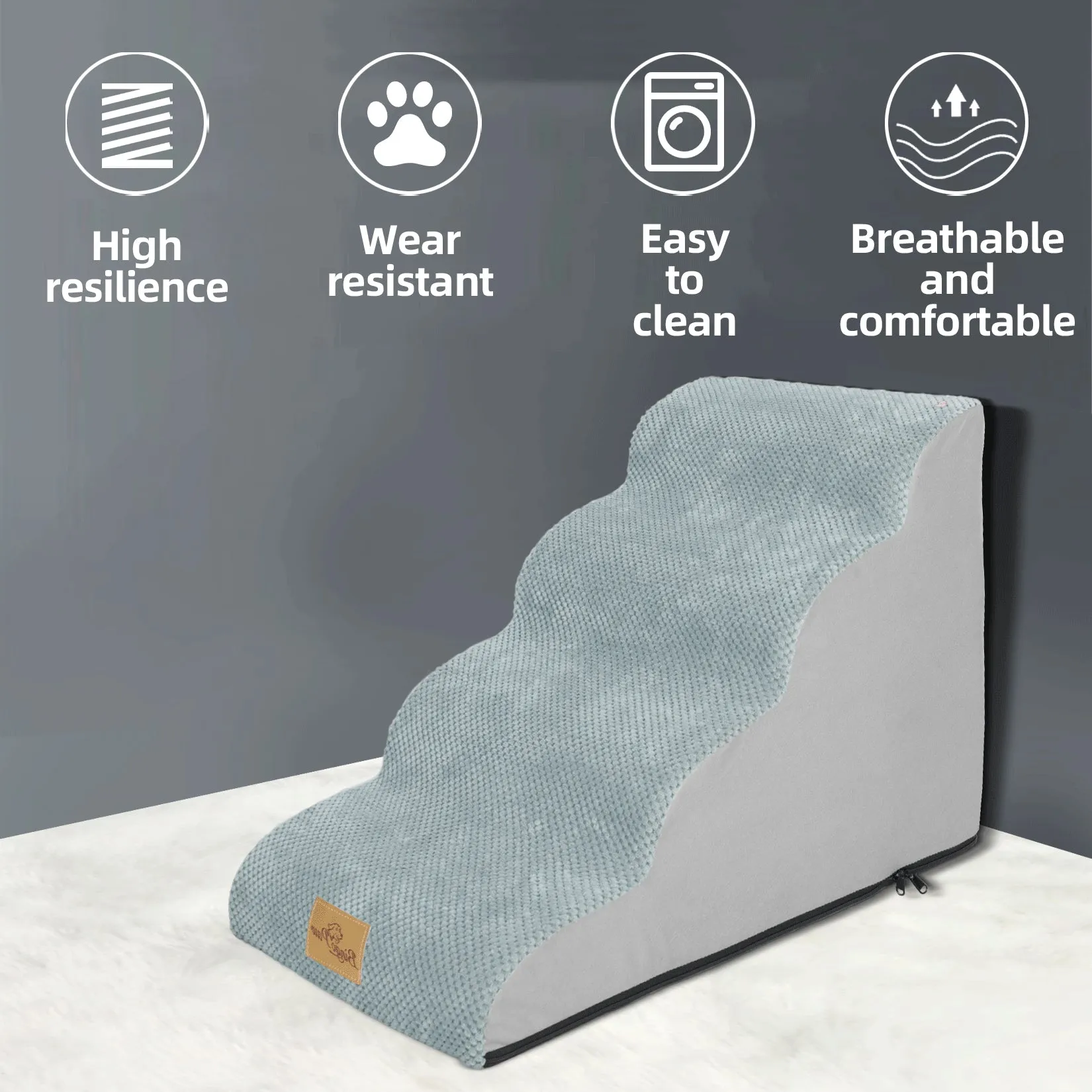 High Density Foam Dog Stairs For High Bed Sofa, 3/4/5 Steps Stairs Washable Cover