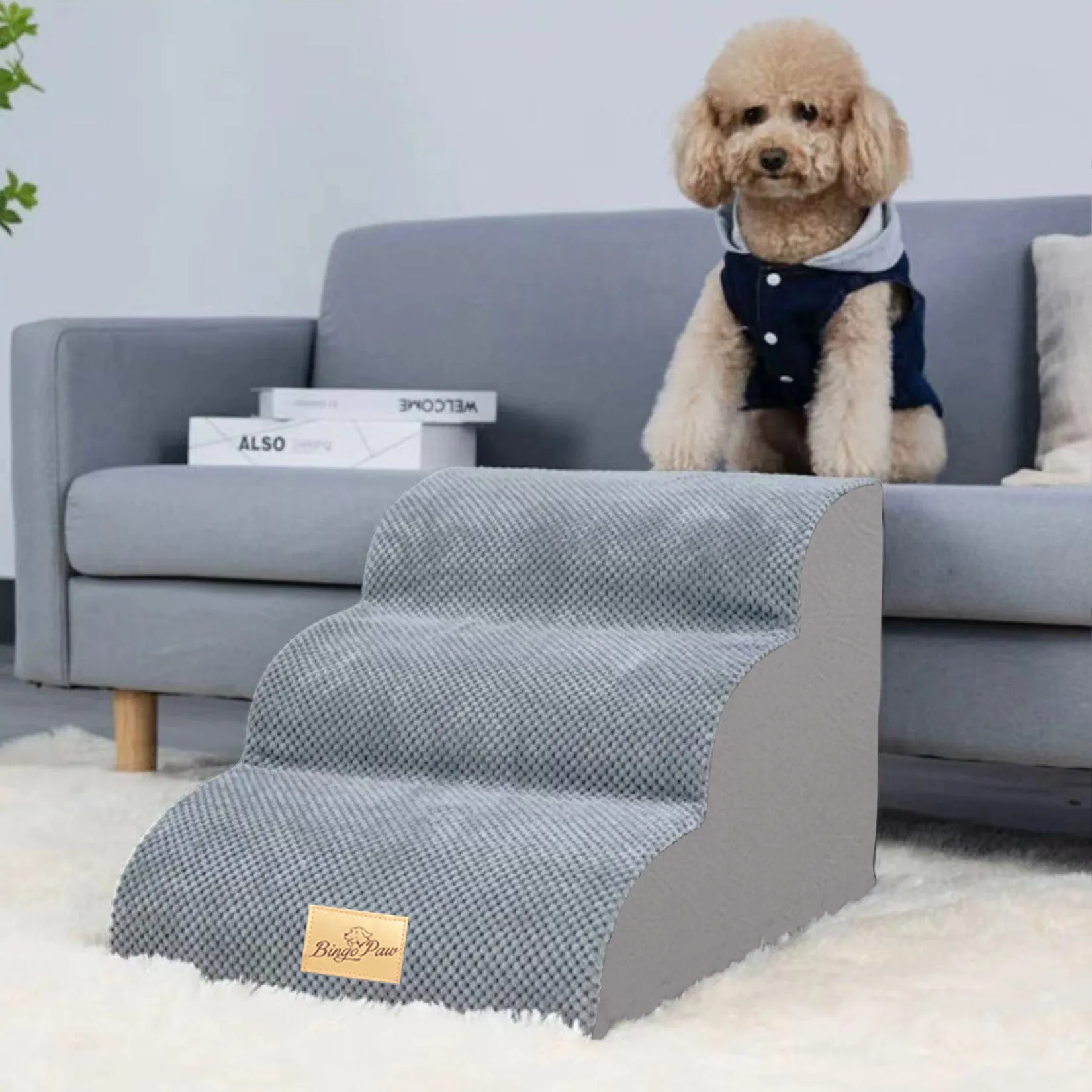 High Density Foam Dog Stairs For High Bed Sofa, 3/4/5 Steps Stairs Washable Cover