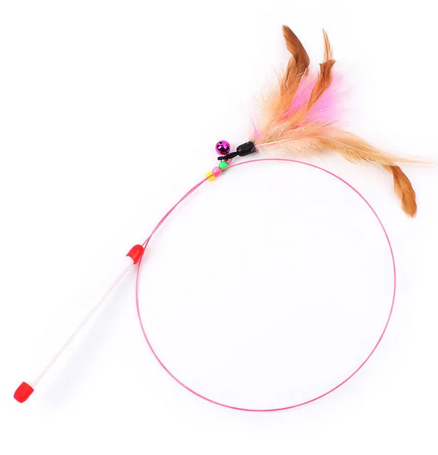 Hot 10pcs Pet cat toy Cute Design Steel Wire Feather Teaser Wand Plastic Toy for cats Color Multi Products For pet Product
